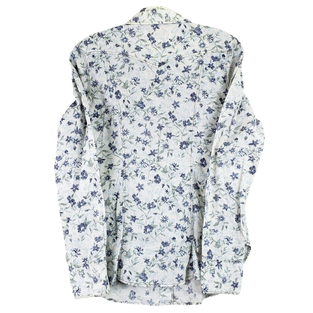 Levis Floral Western Pearl Snap Shirt Womens M White Blue Cowgirl Boho - Picture 6 of 10